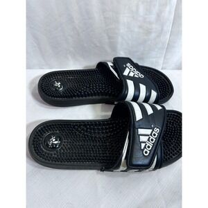 Adidas Adissage Slides 9 Black White Massage Footbed Athletic Sandals Womens
